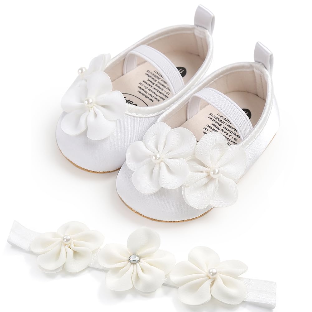 Baby Girls Mary Jane Flats with Bowknot Floral Princess Wedding Dress Shoes Soft Newborn Infant Crib First Walkers Prewalker