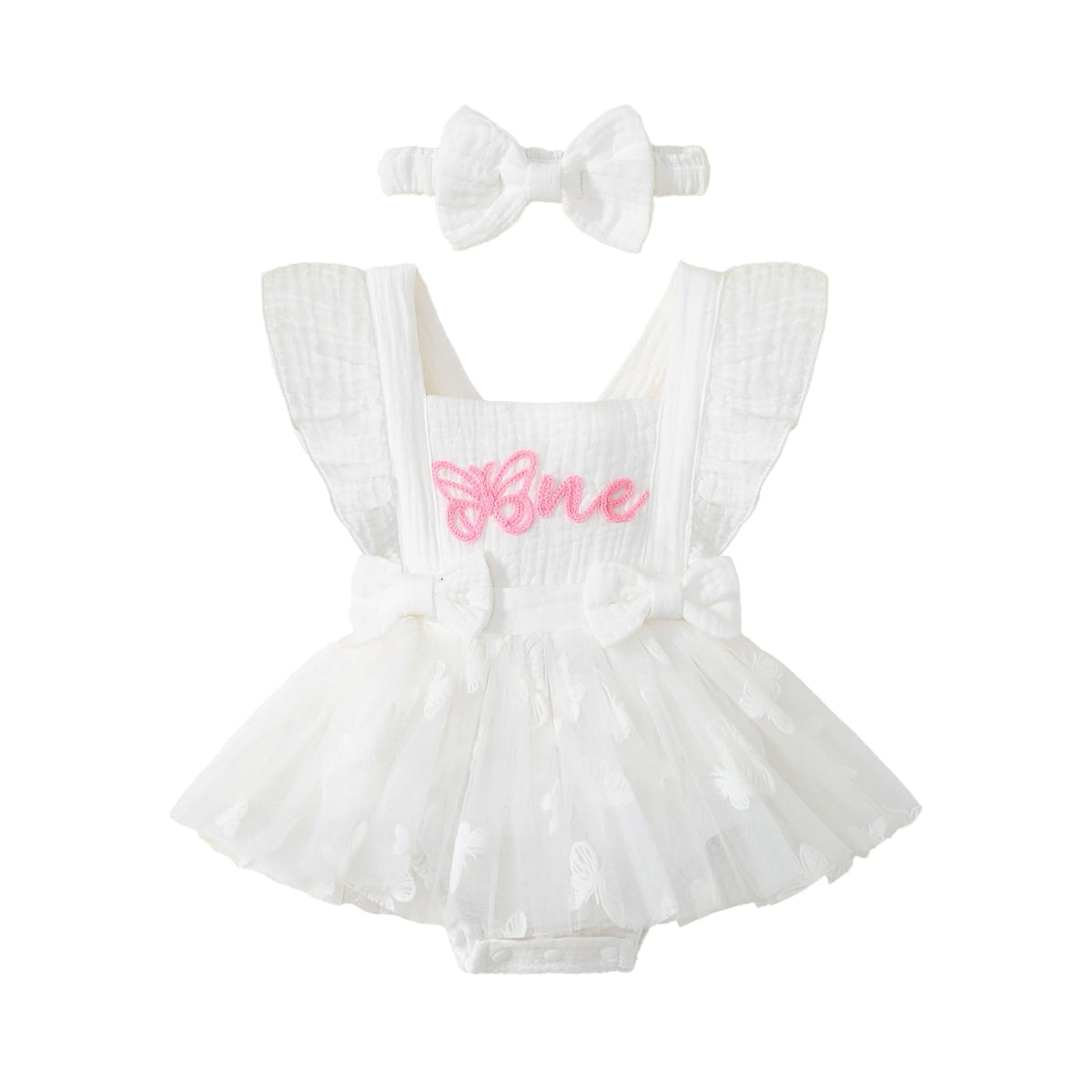 Baby Girl 1st Birthday Tulle Romper Dress Ruffle Bodysuit