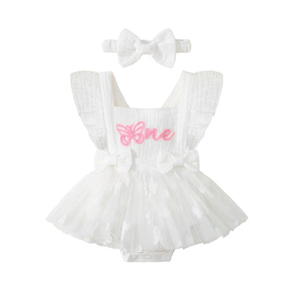 Baby Girl 1st Birthday Tulle Romper Dress Ruffle Bodysuit