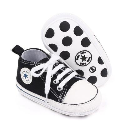 Unisex Baby Boys Girls Shoes, Newborn Infant Non-Slip Canvas Denim High Top Sneakers, Toddler First Walkers Shoes