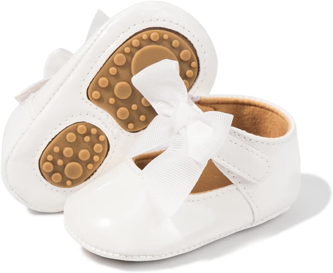 Baby Mary Jane Flats for Girls with Bowknot Cotton Anti Skid Sole Infant First Walker Princess Dress Crib Wedding Shoes
