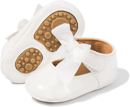 Baby Mary Jane Flats for Girls with Bowknot Cotton Anti Skid Sole Infant First Walker Princess Dress Crib Wedding Shoes