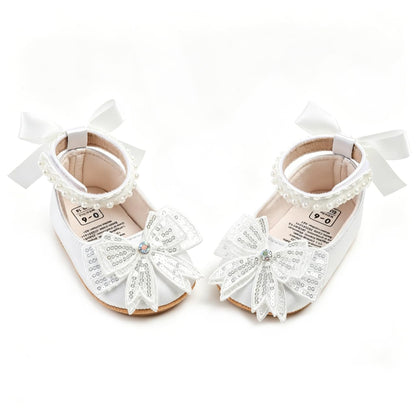 HsdsBebe Baby Girls Mary Jane Flats - Infant Newborn Walking Sneakers Soft Rubber Sole Princess Wedding Shoes