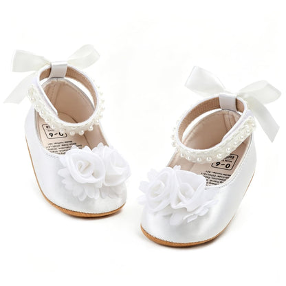 HsdsBebe Baby Girls Mary Jane Flats - Infant Newborn Walking Sneakers Soft Rubber Sole Princess Wedding Shoes