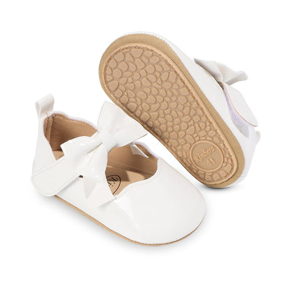 Baby Girls Mary Jane Flats, Non Slip Soft Sole, PU Leather Bowknot Dress Shoes, Newborn Infant Toddler First Walker, 0-18 Months