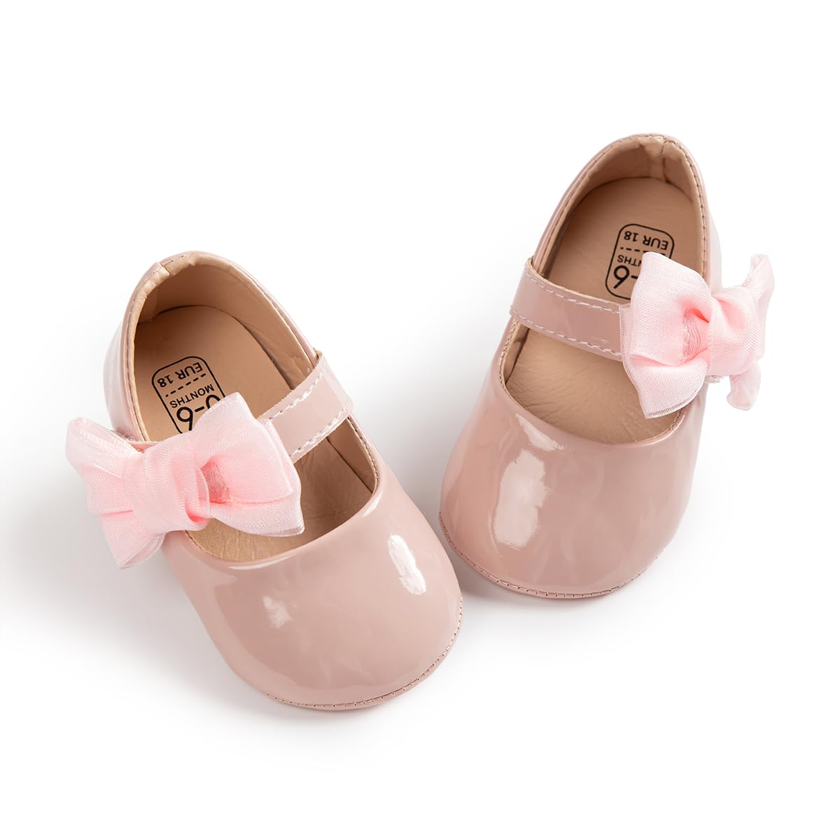 Baby Mary Jane Flats for Girls with Bowknot Cotton Anti Skid Sole Infant First Walker Princess Dress Crib Wedding Shoes