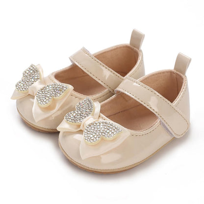 Baby Girls Mary Jane Flats, Non Slip Soft Sole, PU Leather Bowknot Dress Shoes, Newborn Infant Toddler First Walker, 0-18 Months
