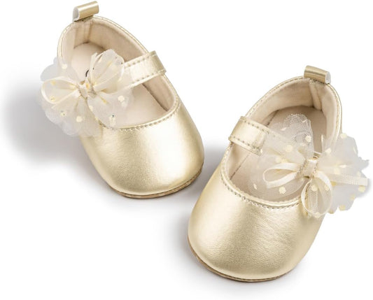 Meckior Infant Baby Girls Soft Sole Bowknot Princess Wedding Dress Mary Jane Flats Prewalker Newborn Light Baby Sneaker Shoes
