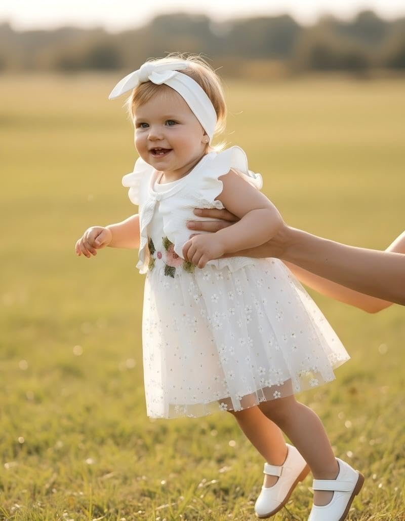 Renotemy Newborn Baby Girl Flower Dress Toddler Boho Tutu Tulle Dress Princess Wedding Birthday Party Dresses for Girls 3M-3T