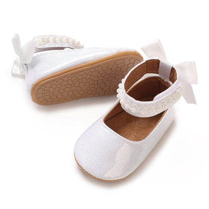 E-FAK Baby Girls Shoes Mary Jane Flats Shoes Anti-Slip Soft Rubber Sole Toddler First Walkers Princess Dress Shoes