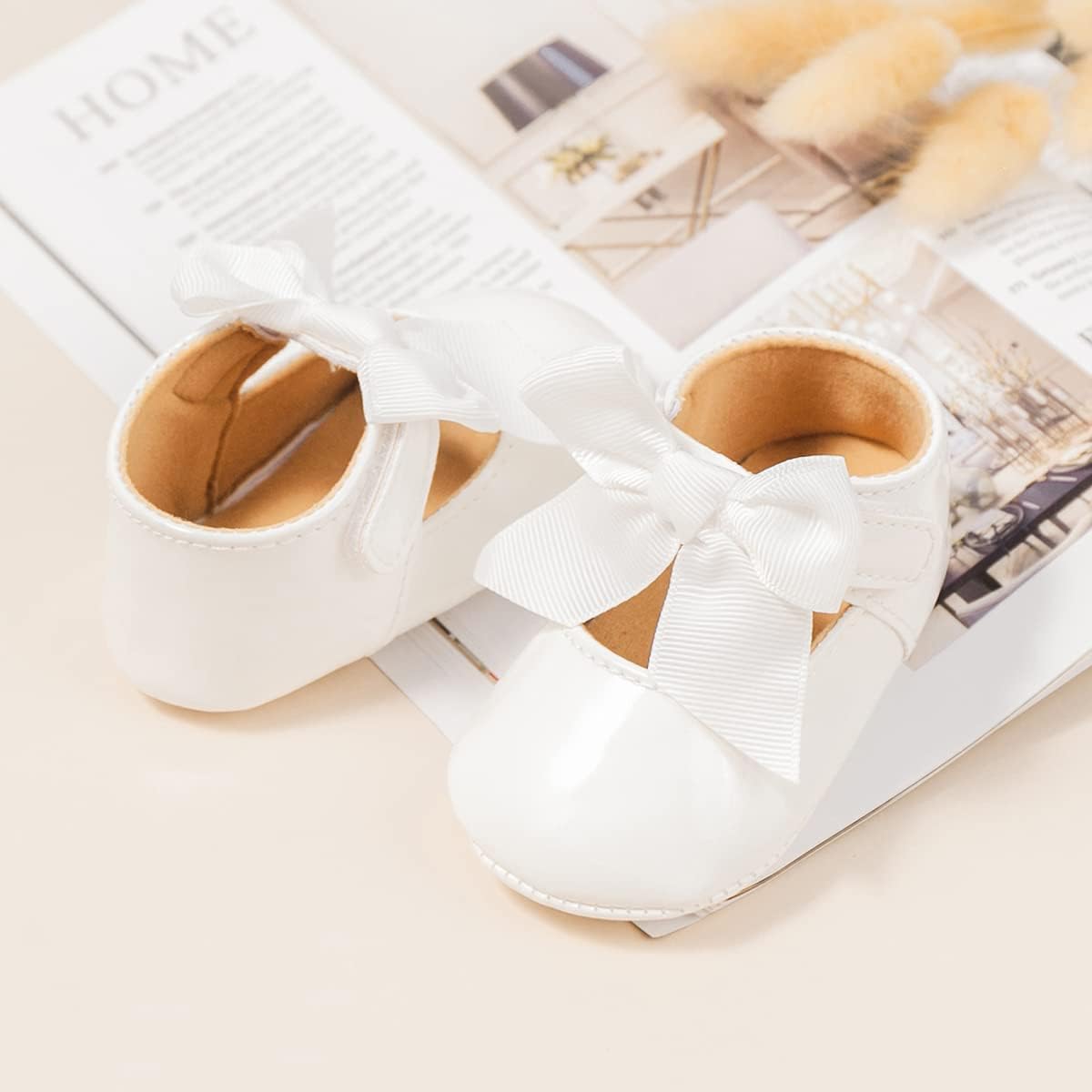Baby Mary Jane Flats for Girls with Bowknot Cotton Anti Skid Sole Infant First Walker Princess Dress Crib Wedding Shoes