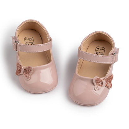 Baby Mary Jane Flats for Girls with Bowknot Cotton Anti Skid Sole Infant First Walker Princess Dress Crib Wedding Shoes