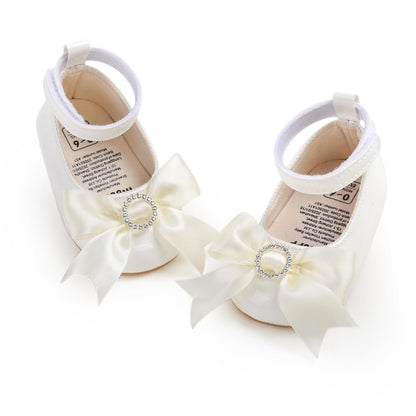 Baby Mary Jane Flats for Girls with Bowknot Cotton Anti Skid Sole Infant First Walker Princess Dress Crib Wedding Shoes
