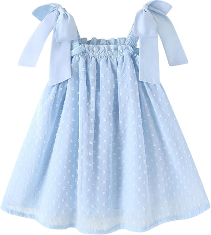 Happy Town Toddler Girl Dress Summer Boho Sleeveless Bowknot Strap Beach Party Swiss Dot Baby Sundress