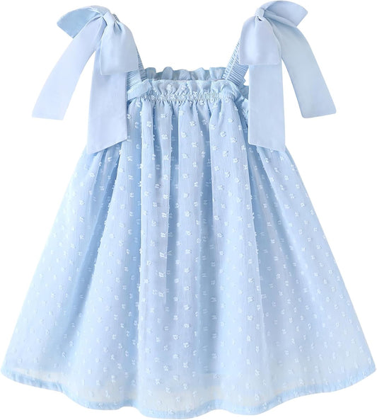 Happy Town Toddler Girl Dress Summer Boho Sleeveless Bowknot Strap Beach Party Swiss Dot Baby Sundress