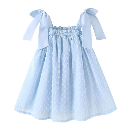 Happy Town Toddler Girl Dress Summer Boho Sleeveless Bowknot Strap Beach Party Swiss Dot Baby Sundress