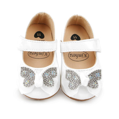 Baby Girls Mary Jane Flats, Non Slip Soft Sole, PU Leather Bowknot Dress Shoes, Newborn Infant Toddler First Walker, 0-18 Months