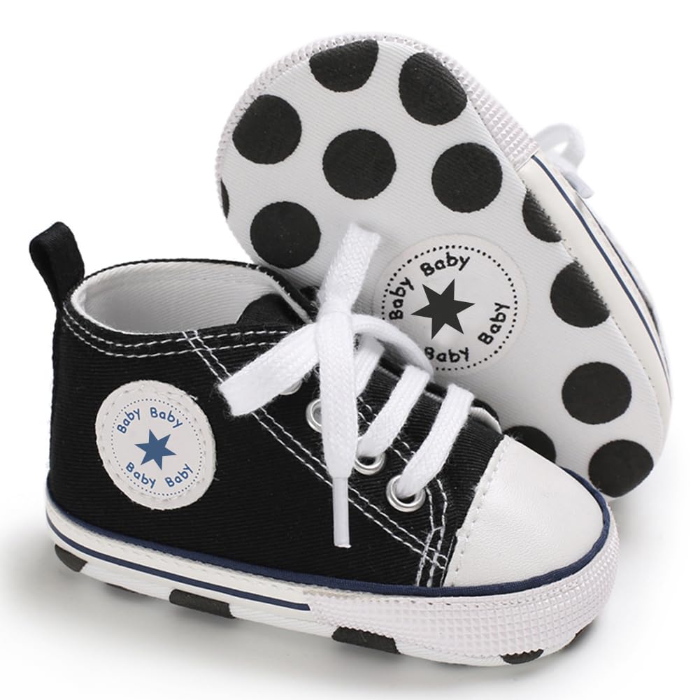 Unisex Baby Girls Boys Canvas High-top Shoes, Newborn Infant Anti-Slip Soft Sole Frist Walking Breathable Sneakers