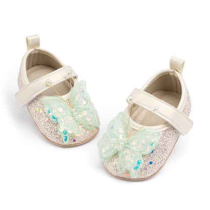 Baby Mary Jane Flats for Girls with Bowknot Cotton Anti Skid Sole Infant First Walker Princess Dress Crib Wedding Shoes