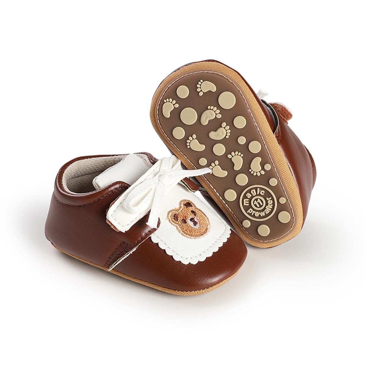 HsdsBebe Baby Boys Girls Pu Leather Hard Bottom Walking Sneakers Toddler Rubber Sole First Walkers Infant Cartoon Slippers Crib Shoes