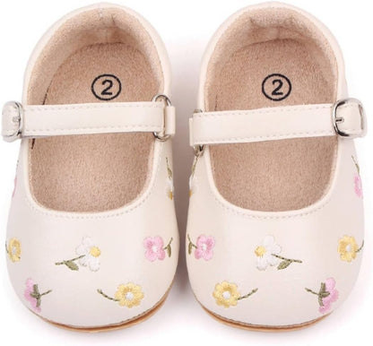 Fashion Gold Bow Baby Girl Shoes Soft Sole Crib Shoes for Infant & Toddler, Non-Slip First Walkers Newborn Baby Mary Jane Flats
