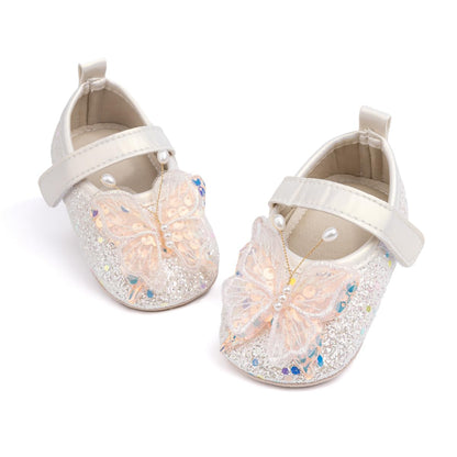 Baby Mary Jane Flats for Girls with Bowknot Cotton Anti Skid Sole Infant First Walker Princess Dress Crib Wedding Shoes