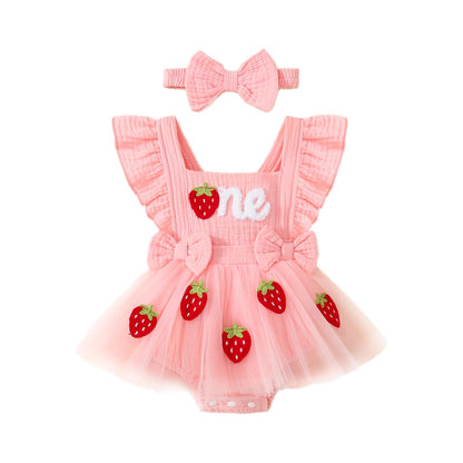 Baby Girl 1st Birthday Tulle Romper Dress Ruffle Bodysuit
