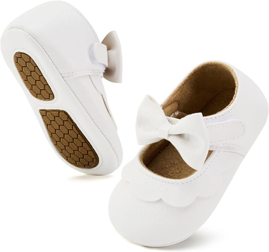 VIFUUR Baby Girls Mary Jane Flats, Bowknot Soft Sole Pre Walker Shoes