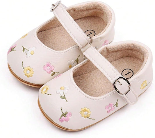Fashion Gold Bow Baby Girl Shoes Soft Sole Crib Shoes for Infant & Toddler, Non-Slip First Walkers Newborn Baby Mary Jane Flats
