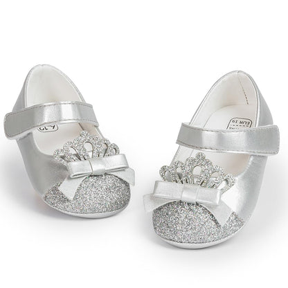 Baby Mary Jane Flats for Girls with Bowknot Cotton Anti Skid Sole Infant First Walker Princess Dress Crib Wedding Shoes