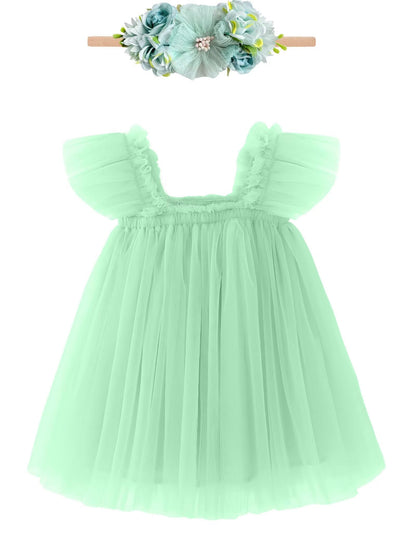 Baby Girl First Birthday Outfit Cake Smash 1st Birthday Dress with Flower Headband