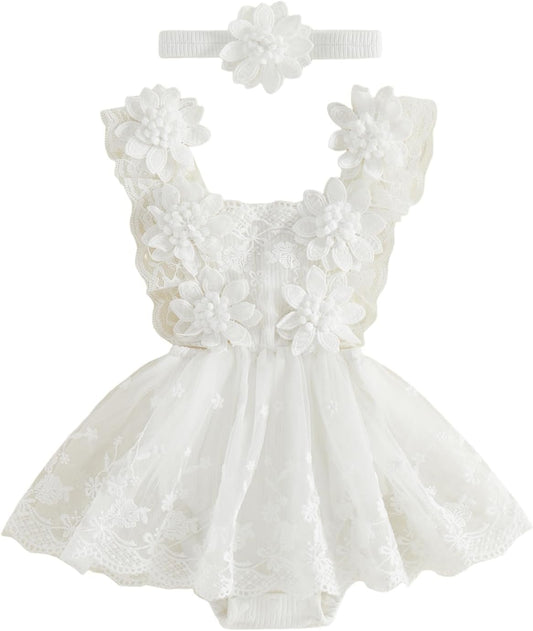 Mtsebmves Newborn Baby Girl Romper Dress Infant Lace Floral Bow Tulle Dress Toddler Girls Photography Outfits