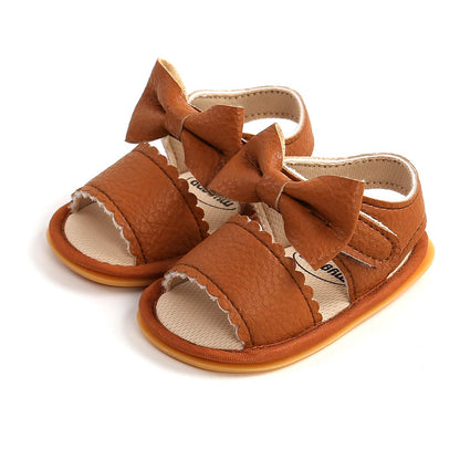 Baby Girl Sandals Flower Bowknot Soft Sole Anti Slip Rubber Wedding Dress Flats Toddler First Walking Shoes