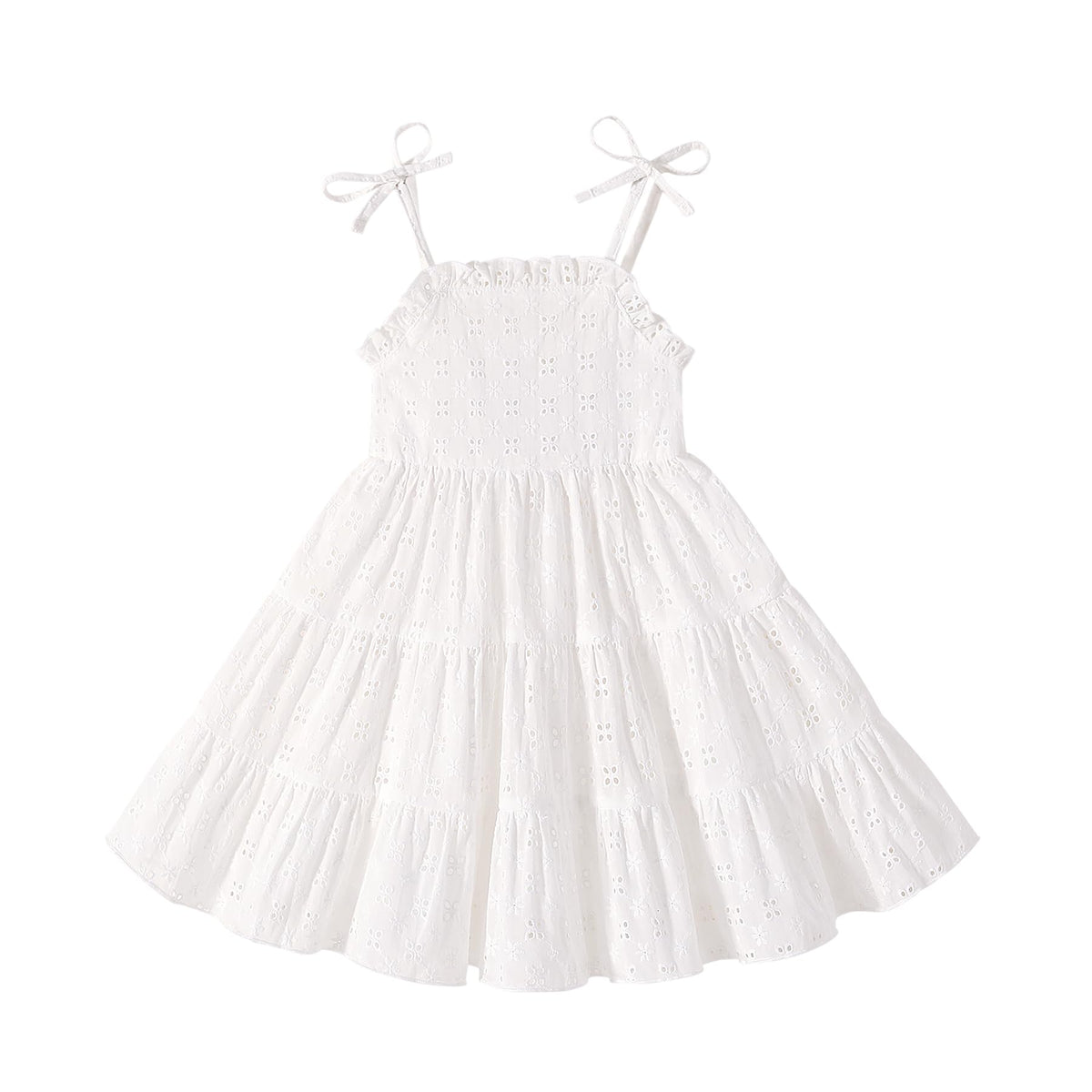 JEELLIGULAR Toddler Girl Summer Dress Tie Strap Sleeveless Sundress White/Floral/Denim Beach Dresses for Baby Girls 12M-6Y