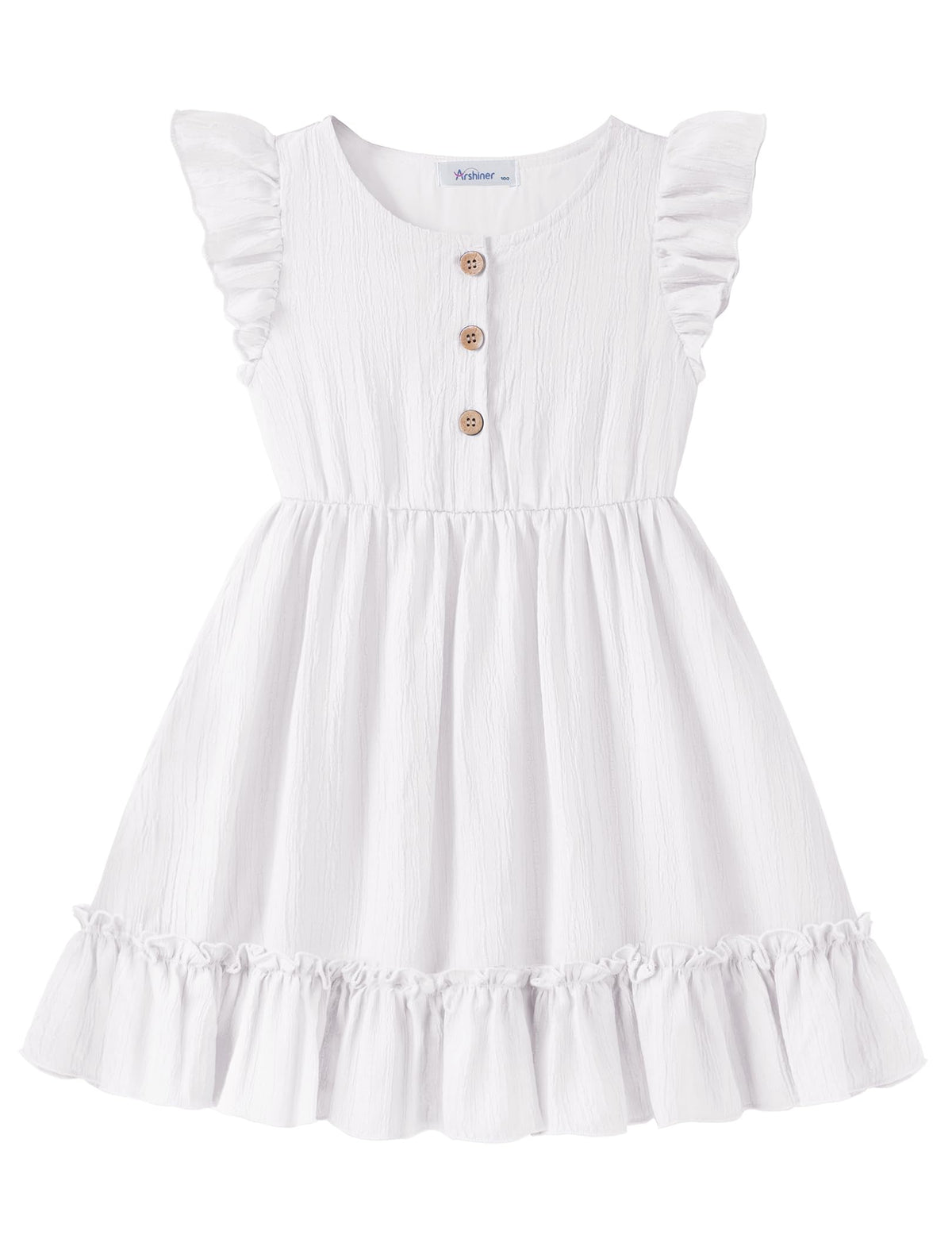Arshiner Toddler Girls Dress Ruffle Sleeveless Button Down Dresses Summer Beach Casual Sundress with Pocket for 1-7Y