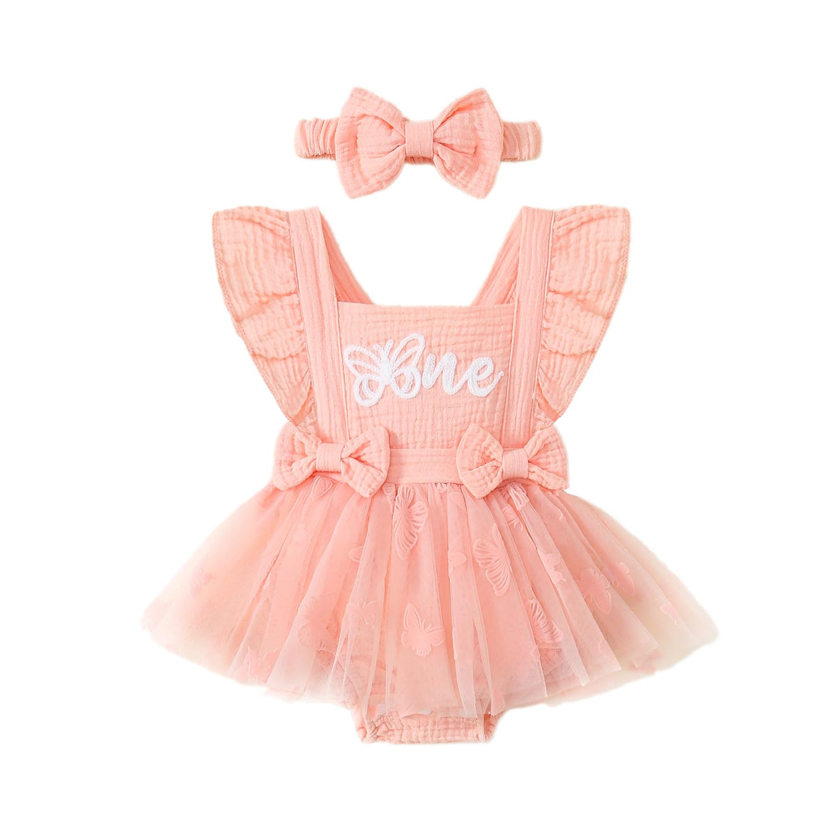 Baby Girl 1st Birthday Tulle Romper Dress Ruffle Bodysuit