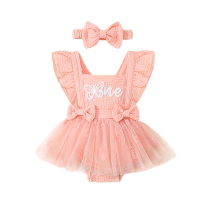 Baby Girl 1st Birthday Tulle Romper Dress Ruffle Bodysuit