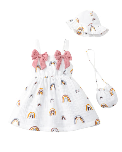 Renotemy Infant Baby Girl Dresses Summer Outfits Casual Cotton Linen Sundress with Hat Toddler Clothes for Girls 3Months-3T
