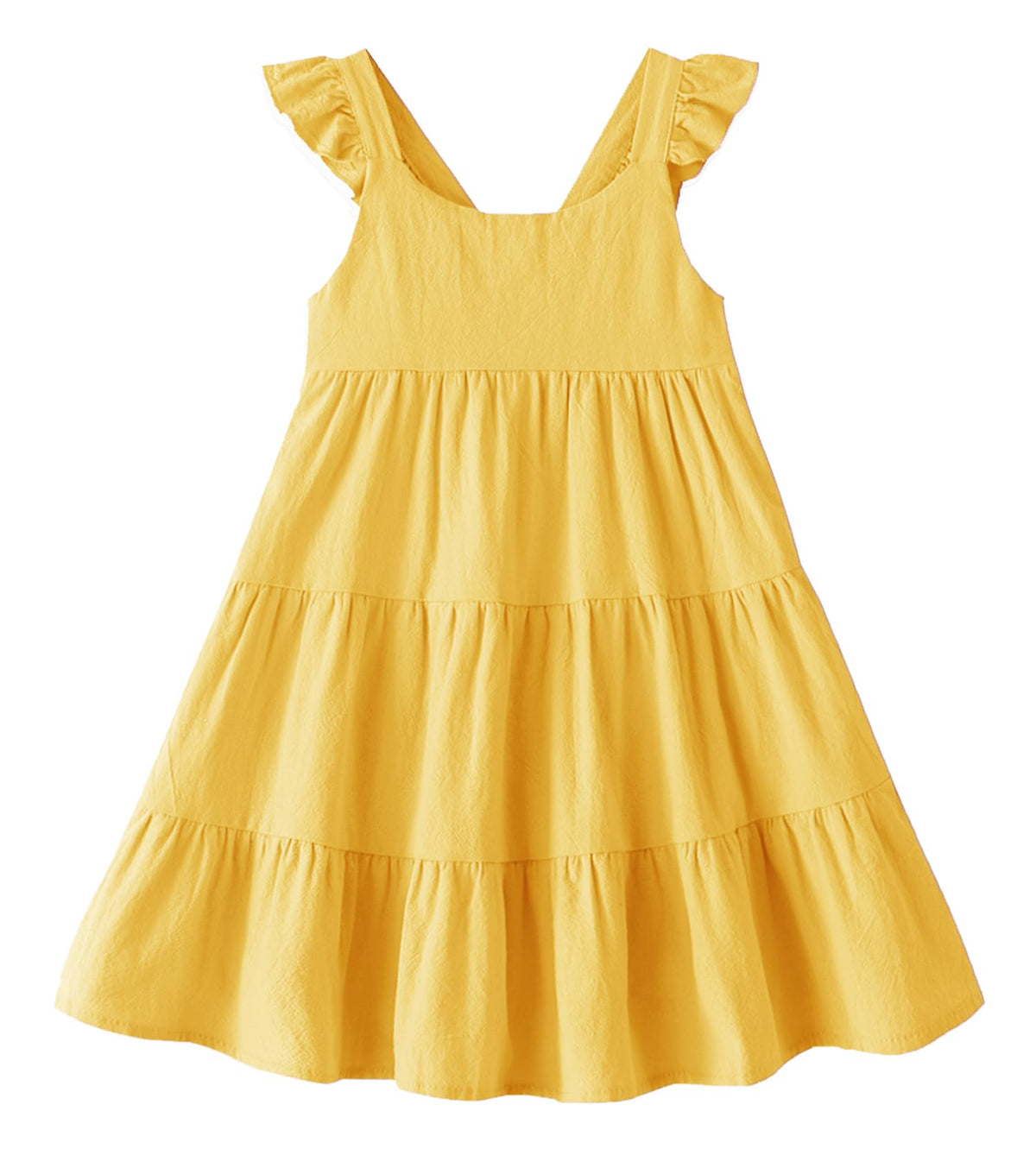 GSVIBK Girls Linen Cotton Dress Flutter Sleeve Back Cross Dress Toddler A-Line Skater Dress Baby Girl Halter Casual Sundress