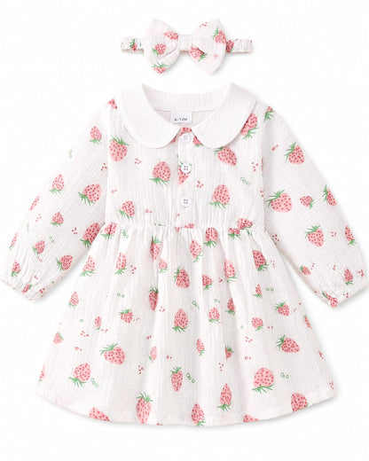 Renotemy Baby Girl Dress Fall Button Peter Pan Collar Floral Dresses 3M-3T