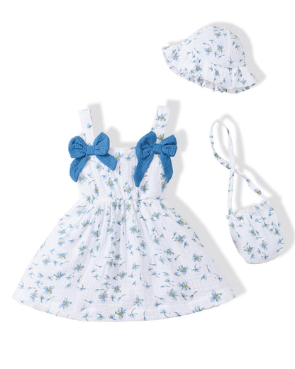 Renotemy Infant Baby Girl Dresses Summer Outfits Casual Cotton Linen Sundress with Hat Toddler Clothes for Girls 3Months-3T