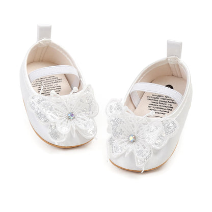 Baby Mary Jane Flats for Girls with Bowknot Cotton Anti Skid Sole Infant First Walker Princess Dress Crib Wedding Shoes