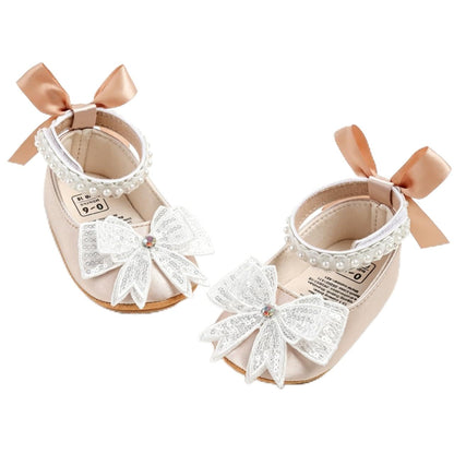 HsdsBebe Baby Girls Mary Jane Flats - Infant Newborn Walking Sneakers Soft Rubber Sole Princess Wedding Shoes