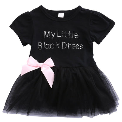 Baby Girl My Little Black Romper Dress Short Sleeve Mesh Stitching Bowknot Princess Gown Romper Party Tutu Dress