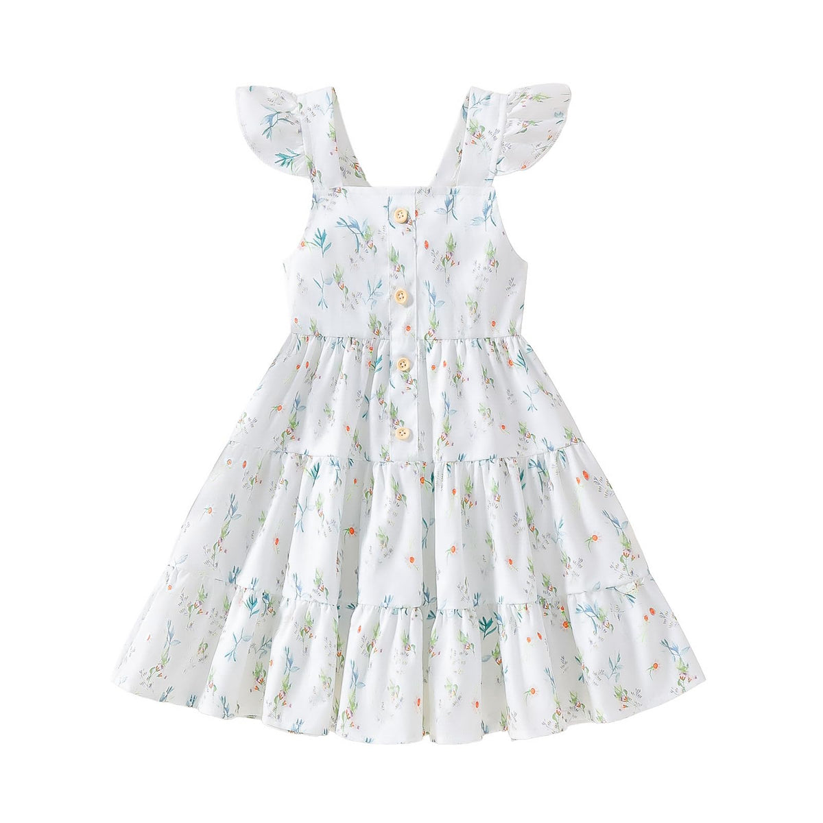 Toddler Baby Girls Dress Ruffle Sleeveless Floral Summer Beach Butterfly Sundress Kids Casual Dresses