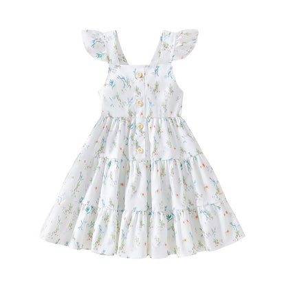 Toddler Baby Girls Dress Ruffle Sleeveless Floral Summer Beach Butterfly Sundress Kids Casual Dresses
