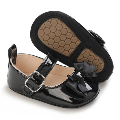Baby Girls Mary Jane Flats, Non Slip Soft Sole, PU Leather Bowknot Dress Shoes, Newborn Infant Toddler First Walker, 0-18 Months