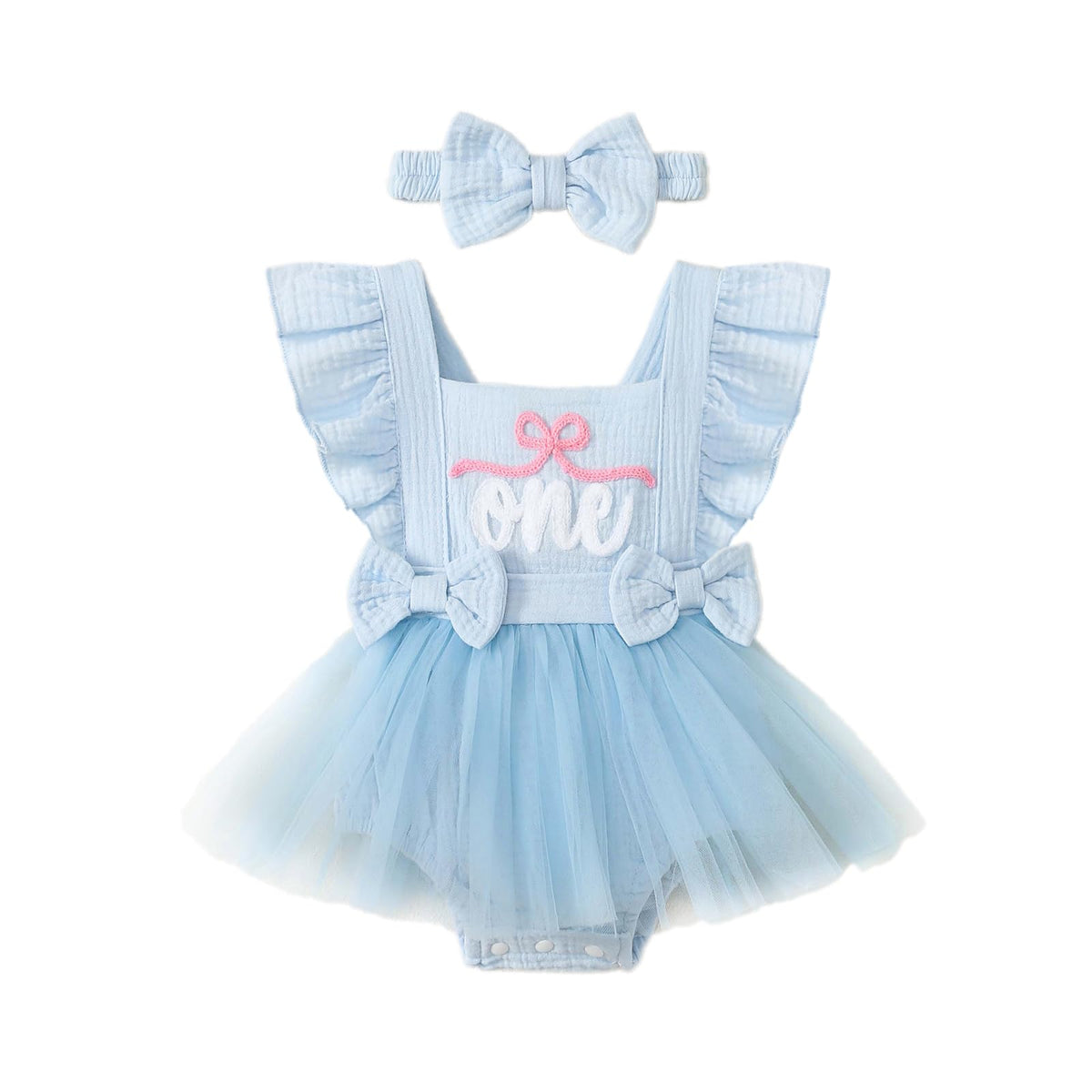 Baby Girl 1st Birthday Tulle Romper Dress Ruffle Bodysuit