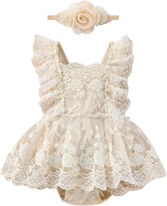 FYMNSI Newborn Photography Outfits Girl Lace Romper Dress for 1st Birthday