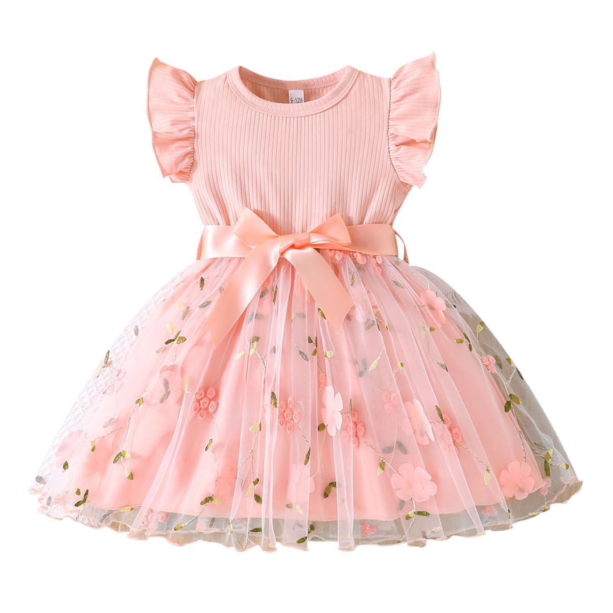 Toddler Baby Girls Tulle Tutu Dress Ruffle Sleeve Fluffy Dresses Cute Summer Sundress for Party Beach Casual